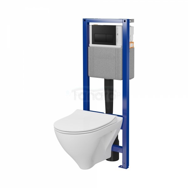 CERSANIT - Set C60 - stelaż podtynkowy SYSTEM 40 MECH + miska zawieszana bezkołnierzowa MILLE CleanOn + deska duroplastowa SLIM antybakteryjna, wolnoopadająca, z funkcją łatwego wypinania + przycisk spłukujący czarny  S701-839
