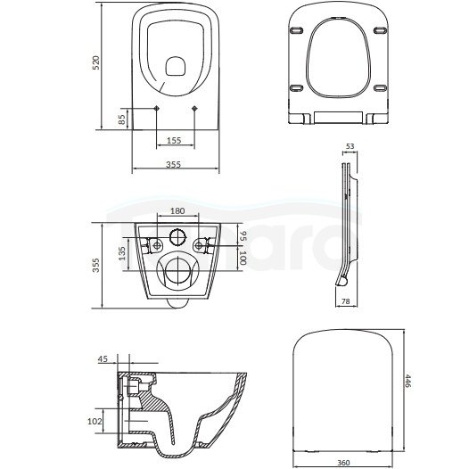 CERSANIT - Set C200 - miska zawieszana CITY PRO by Cersanit Square Cersanit Vortex z deską duroplastową Slim  S701-884