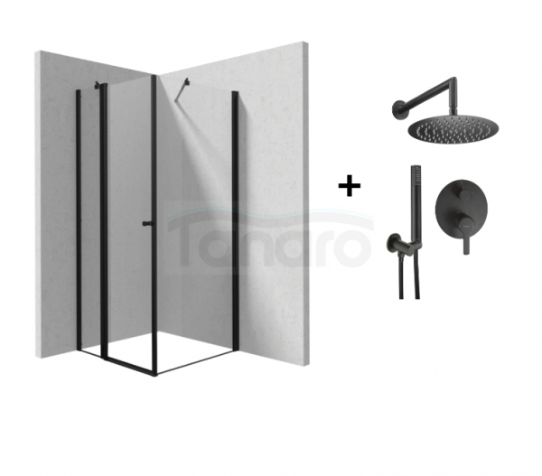 DEANTE Zestaw kabina drzwi uchylne KERRIA PLUS 90x90 + zestaw prysznicowy ARNIKA NERO NAC_N9QP