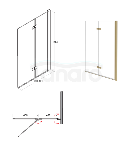 BESCO Parawan nawannowy 2-skrzydłowy Lumix gun metal 100x145 PLGM-2S