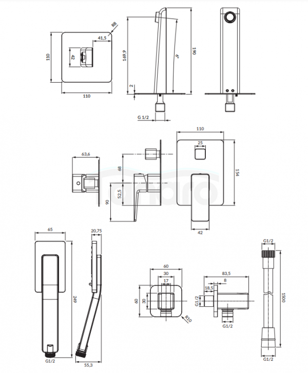 OMNIRES system wannowy podtynkowy PARMA grafit SYSPMW01GR