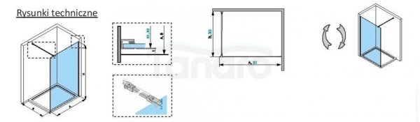 JELLOW  - ścianka prysznicowa FUJI 120 typu Walk-In szkło transparentne 8mm profil CZARNY  KN-01-W-33-120