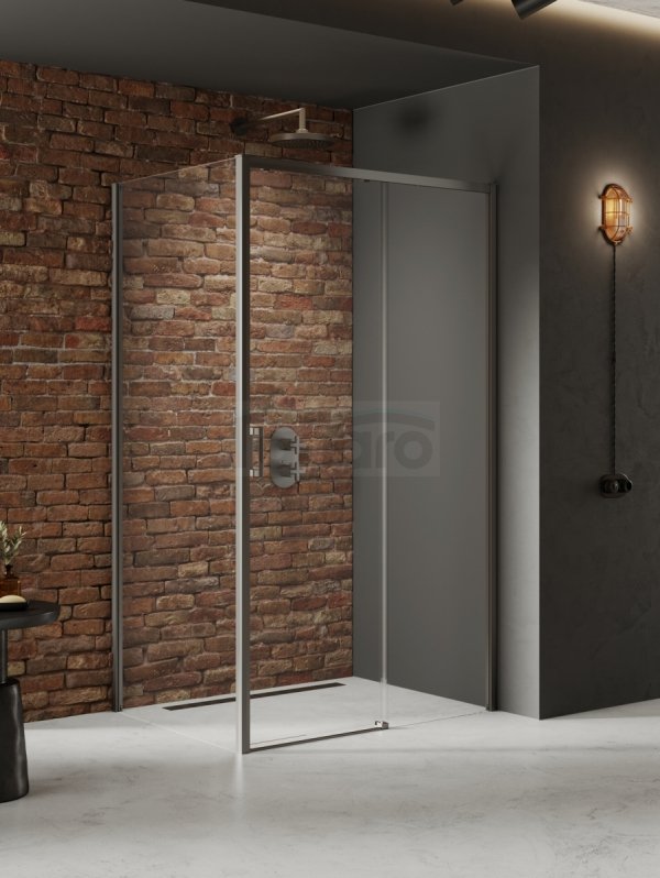 NEW TRENDY Kabina prysznicowa PRIME GUNMETAL BRUSHED 1D prostokątna L 110x90x200 szkło czyste 6mm Active Shield 2.0 D-0887A/D-0354B