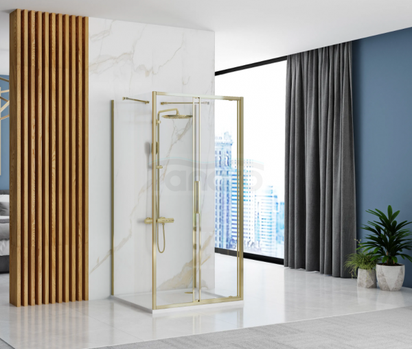 REA - Kabina Prysznicowa Przyścienna RAPID SLIDE GOLD/ZŁOTA drzwi 150 + ścianka 100 x2 + ramię x2
