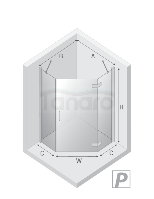 NEW TRENDY Kabina NESTA chrom 1D pięciokątna L 80x80x200 czyste 6mm Active Shield 2.0 K-3685