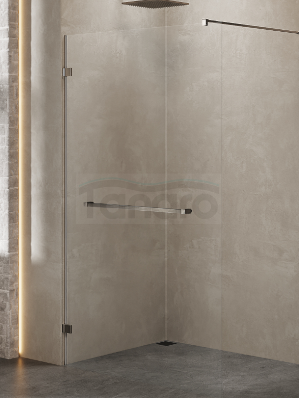 NEW TRENDY Kabina prysznicowa walk in Avexa Gunmetal Brushed jednoelementowa, z wieszakiem. Szkło 8 mm 150x200 EXK-7130