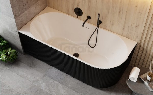 BESCO Wanna wolnostojąca przyścienna Denaya B&amp;W 170 Prawa + maskownica odpływu biała #WASB-170DPW