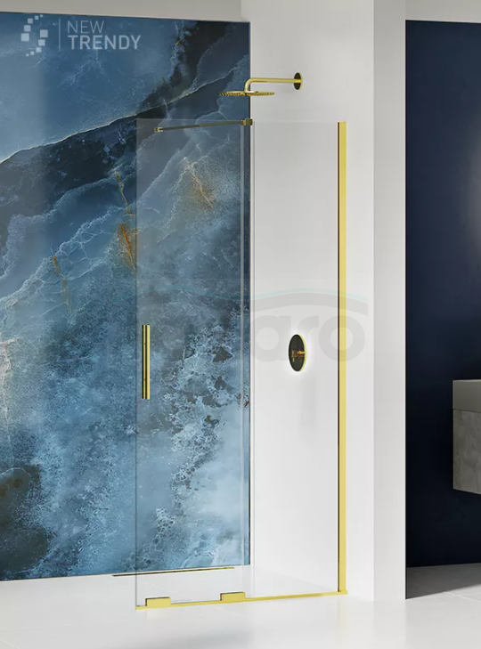 NEW TRENDY Kabina ścianka WALK-IN przesuwna SMART LIGHT GOLD 130X200 EXK-4298