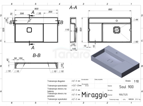 MIRAGGIO Umywalka SOUL 900 8813319