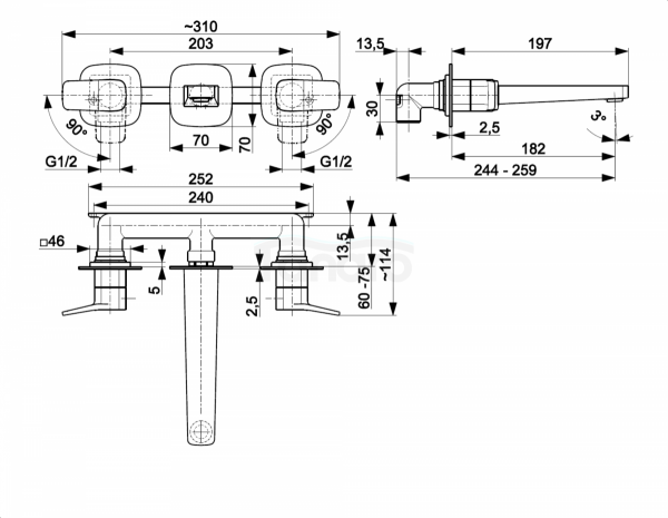ARMATURA KRAKÓW KFA bateria umywalkowa podtynkowa 3-otworowa MALAGA CHROM 4529-821-00