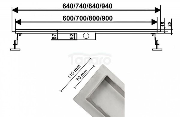 AQUALine - Odpływ liniowy posadzkowy złoty/gold 2w1 pod płytkę 110cm L04GL