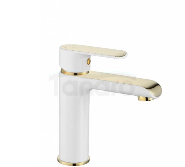 REA - REA - Bateria umywalkowa BLOOM White-Gold/Biało-Złota niska