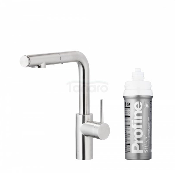 ARMATURA KRAKÓW KFA DUERO PURE BASIC bateria kuchenna z funkcją filtracji wody i wyciąganą wylewką, INOX + zestaw filtrujący PROFINE SILVER &quot;S&quot; 6623-114-22