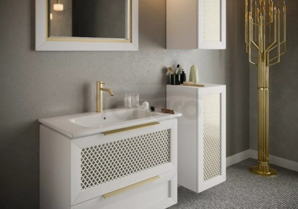  KROFAM - Szafka pod umywalkę CHIC 60cm,  2 szuflady, biały satyna/złoto  CH2 5970-0/43Z-W