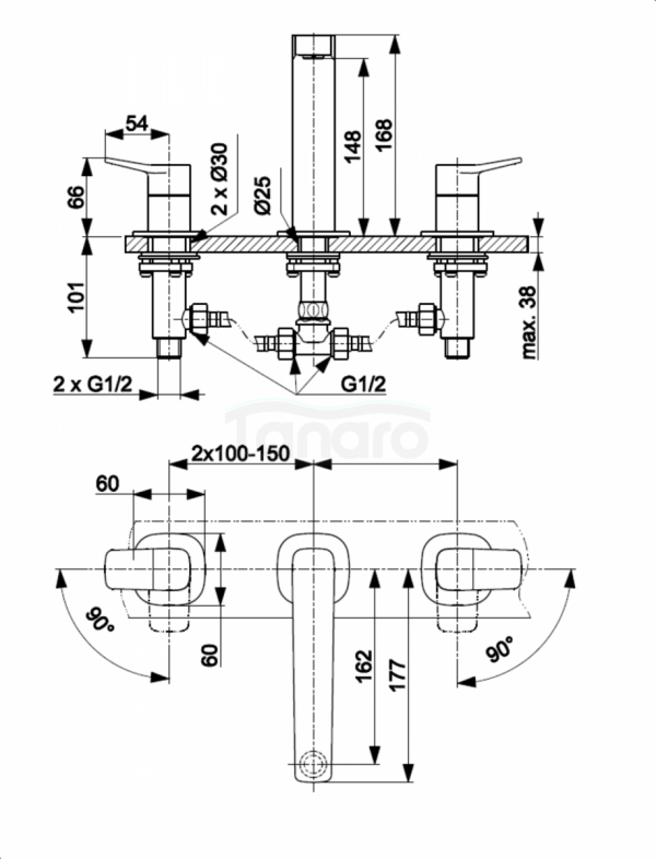 ARMATURA KRAKÓW KFA bateria umywalkowa 3-otworowa stojąca MALAGA BLACK 4522-221-81