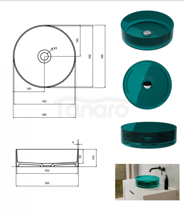 BESCO Umywalka nablatowa Enya Blue Wave + syfon chrom #UME-36-BWC