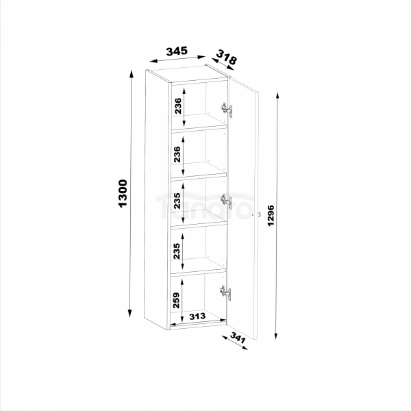 MEGSTYL Słupek AQUA-03 1-drzwiowy 130cm Kaszmir  AQUA-0000-0005912