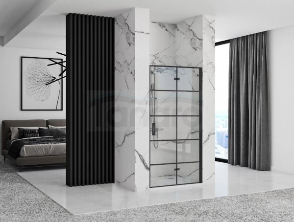 REA Drzwi wnękowe prysznicowe składane MOLIER BLACK 100cm + listwa magnetyczna 