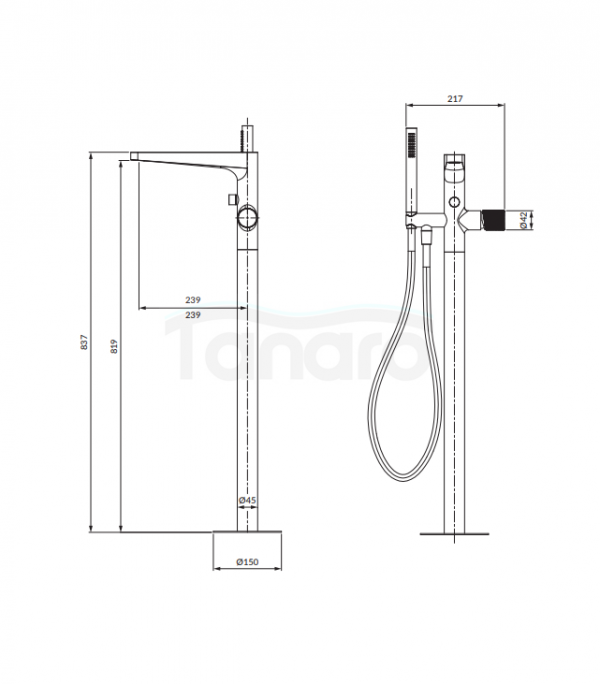 OMNIRES Bateria wannowa wolnostojąca CONTOUR miedź szczotkowana CT8033CPB