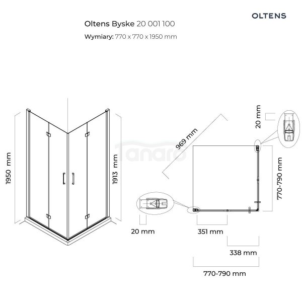 OLTENS Kabina prysznicowa kwadratowa 80x80 BYSKE 20001100