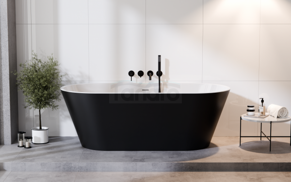BESCO Wanna wolnostojąca Deeva Matt B&amp;W 150x75 + maskownica odpływu czarna matt #WWA-150DMBB