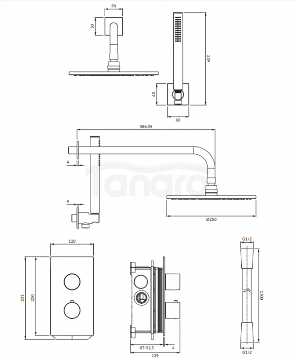 OMNIRES Termostatyczny system prysznicowy podtynkowy CONTOUR miedź szczotkowana SYSCT11CPB