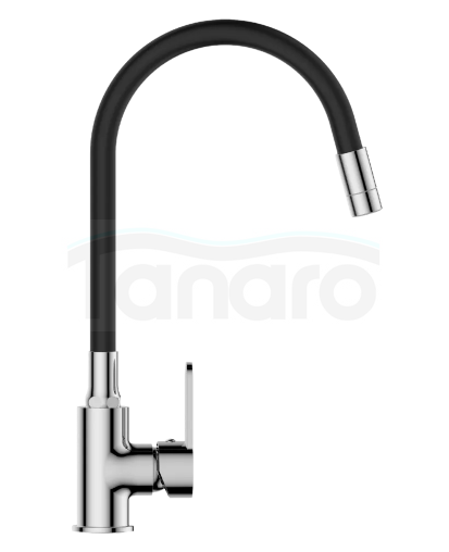 INVENA BATERIA ZLEWOZMYWAKOWA KSANTI Z RUCHOMĄ, 2F WYLEWKA, CHROM / CZARNY BZ-37-008-L