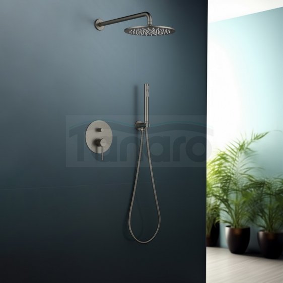 BLUE WATER Zestaw prysznicowy podtynkowy z deszczownicą i prysznicem BOSTON BOS-ZKP.150 GRAFIT (GUN METAL)