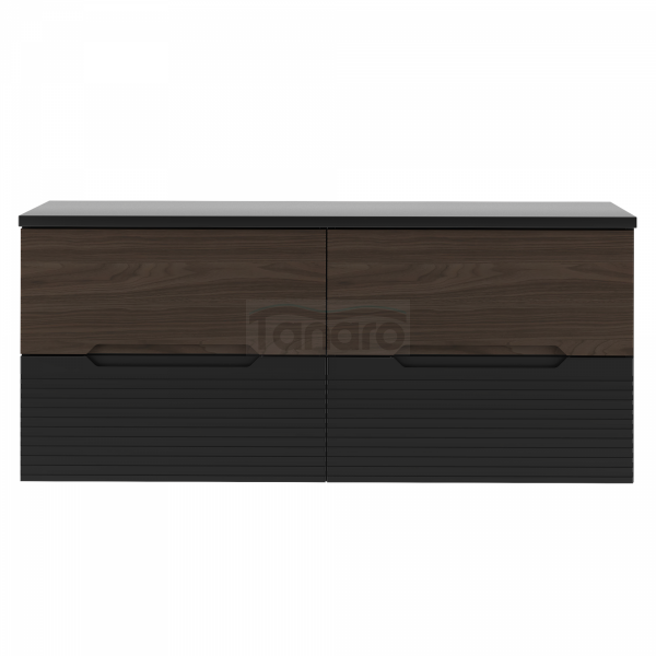 MEGSTYL  Szafka pod umywalkę z blatem 4S 120cm czarny mat orzech zestaw-6 AVELLA-0000-0050
