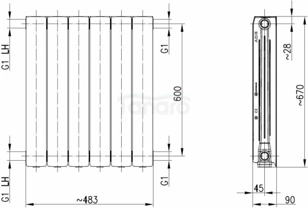 ARMATURA KRAKÓW KFA Grzejnik aluminiowy ADR 600 6-elementowy czarny 764-060-81