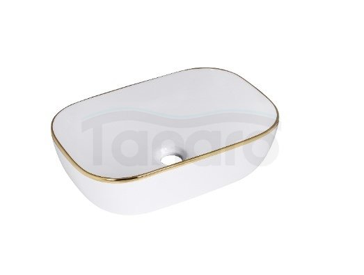 AQUAFORM - umywalka nablatowa MALAGA GOLDEN LINE owalna 46x33 cm, kolor biały i złoty rant  AQ.448-0151246