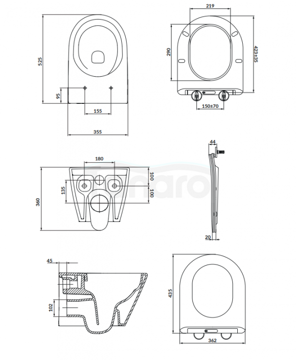CERSANIT SET C821: MISKA ZAWIESZANA CITY PRO OVAL CERSANIT VORTEX Z DESKĄ DUROPLASTOWĄ MOONWAY SPOT SLIM PODŚWIETLANĄ LED S4004-137