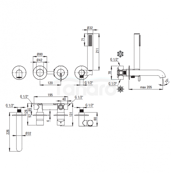 DEANTE - Bateria wannowa SILIA 4-otworowa podtynkowa Stal Szczotkowana BQS_F18P