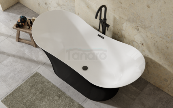 BESCO Wanna wolnostojąca Amber B&amp;W 170 x80 + maskownica syfonu z przelewem czarna #WAS-170ABBC