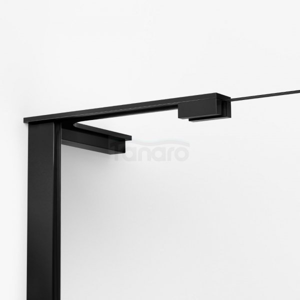 NEW TRENDY Kabina prysznicowa NESTA BLACK WALK-IN U 120x200 szkło czyste 8mm Active Shield 2.0 - WSPORNIK KĄTOWY K-1727-WL