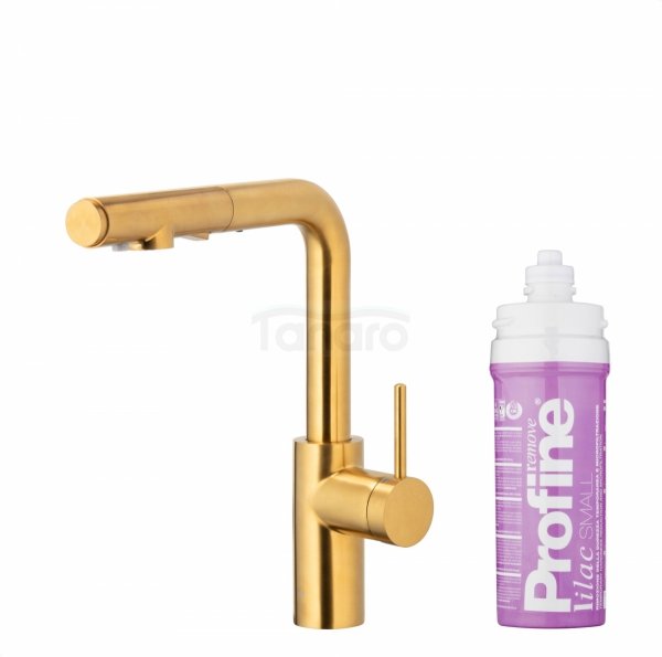 ARMATURA KRAKÓW KFA BATERIA KUCHENNA Z FILTRACJĄ WODY ORAZ WYCIĄGANĄ WYLEWKĄ DUERO PURE BASIC GOLD 6623-112-31