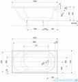 Koło Opal Plus wanna prostokątna z powłoką AntiSlide 140x70cm rysunek techniczny