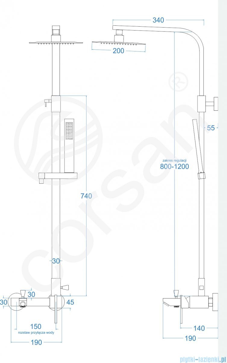 Corsan Quadra Ultraslim Kolumna Prysznicowa Z Wylewką Chrom