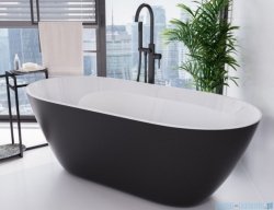 Besco Moya 160x68cm wanna wolnostojąca biało-czarna MATOWA konglomeratowa + syfon klik-klak chrom #WMMC-160M