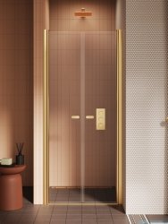 New Trendy New Soleo Gold Brushed 130x195 cm drzwi wnękowe podwójne złoto szczotkowane/szkło przejrzyste D-0876A