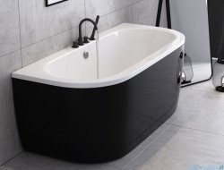 Besco Volya / Vista Black&White wanna 140x75cm wolnostojąca przyścienna biało-czarna z syfonem #WKV-140-WS-BI/CZ