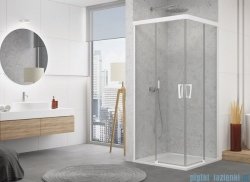 SanSwiss Cadura White Line drzwi przesuwne 90cm jednoskrzydłowe lewe z polem stałym profile biały mat CAE2G0900907