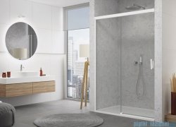 SanSwiss Cadura White Line drzwi przesuwne 100cm jednoskrzydłowe lewe z polem stałym profile biały mat CAS2G1000907
