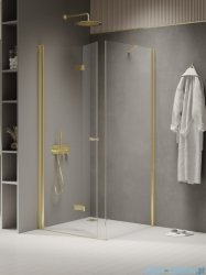 New Trendy New Soleo Light Gold 90x70x195 cm kabina lewa drzwi składane pojedyncze wspornik skośny złoty jasny połysk/szkło przejrzyste  K-1907
