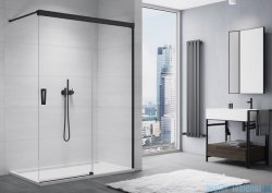 SanSwiss Cadura Black Line kabina Walk in 180cm prawa ze ścianką przesuwną profile czarny mat CAW2D1800607