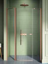 New Trendy New Soleo Copper Brushed 120x195 cm drzwi wnękowe wsporniki skośne miedź szczotkowana/szkło przejrzyste D-0968A
