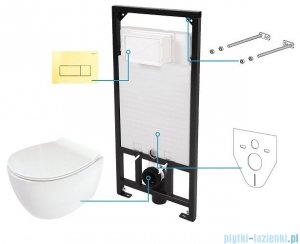 Deante Silia podtynkowy zestaw WC z miską + deską wolnoopadającą + przycisk złoty CDLZ6ZPW