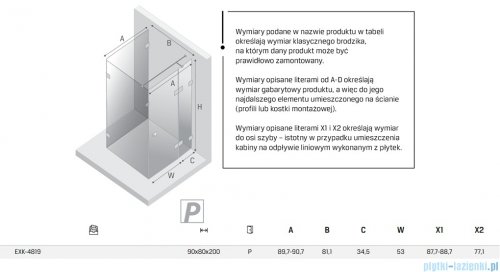 New Trendy Eventa Gold Shine kabina prysznicowa przyścienna z drzwiami bocznymi 90x80x200 cm przejrzyste lewe Złoty połysk EXK-4819