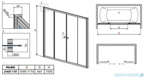 Radaway Vesta DWD Drzwi przesuwne 170 cm szkło fabric 203170-06