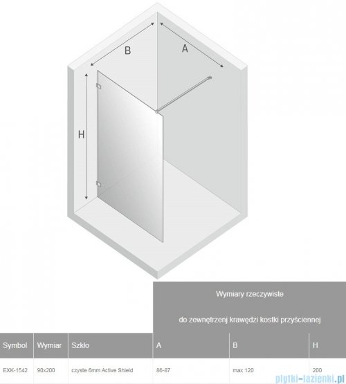 New Trendy Avexa kabina Walk-In 90x200 cm przejrzyste EXK-1542